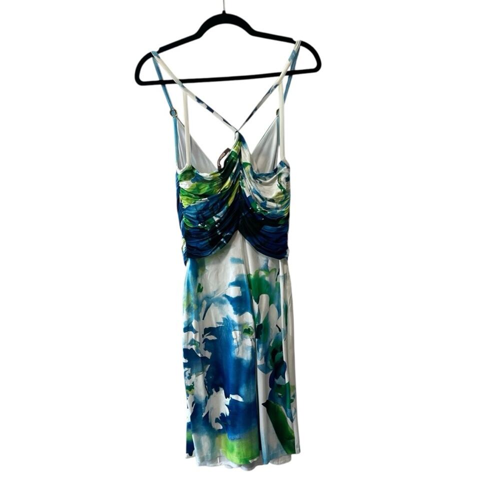 Roberto Cavalli V Neck Front Pleat Gold Detail Strappy Floral Dress Size 44/8 - Picture 4 of 12